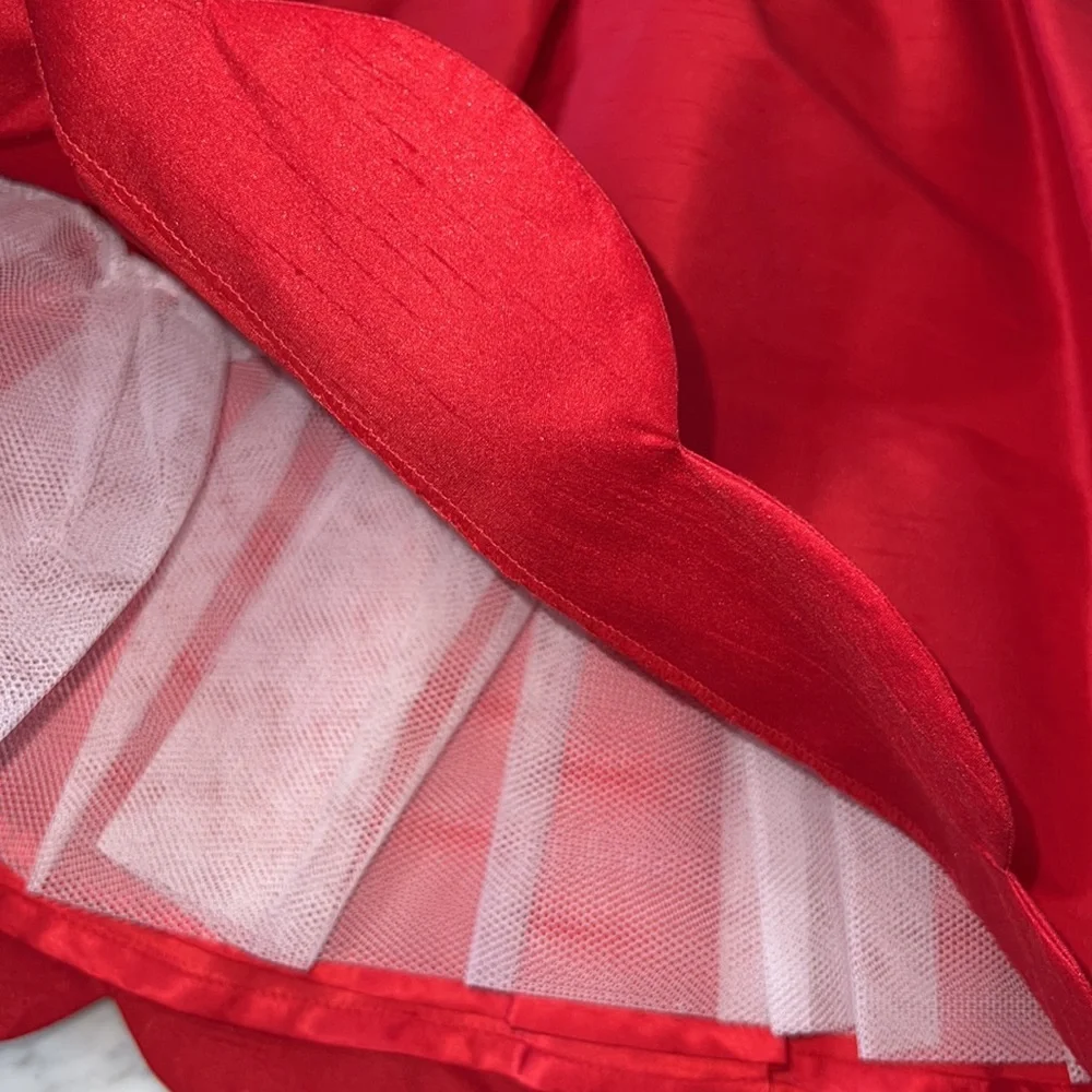 New Luli and Me Girls Red Silk Holiday Christmas Plaid Scallop Hem Party Dress - Picture 4 of 5